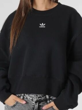 adidas Black Cropped Trefoil Sweatshirt